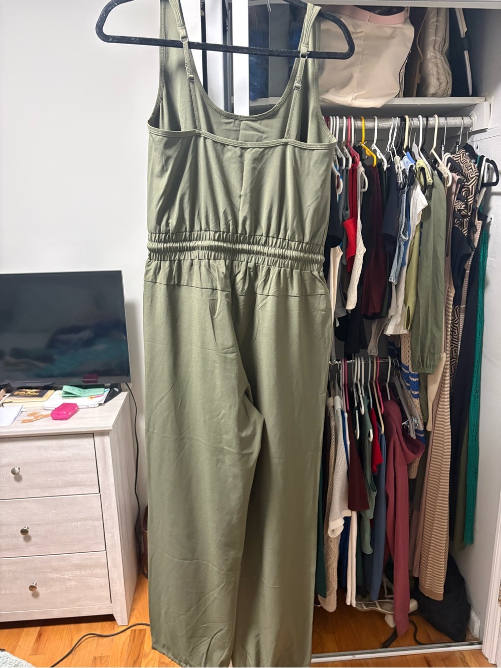 Abercrombie & Fitch Olive Green Travel Sleeveless Drawstring Jumpsuit - Picture 5 of 5
